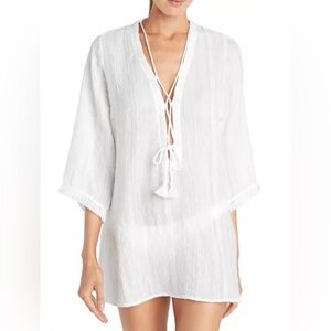 Robin Piccone Natalie White Fringe Cover Up Tunic Size Large New With Tags